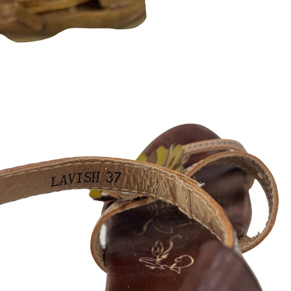 Spring Step Lavish Floral Applique Leather Block Heel Sandal Brown 37 / US 6.5 - Picture 4 of 8